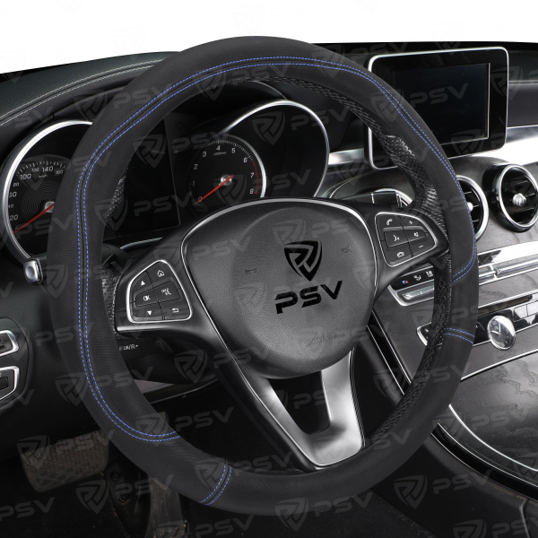 Оплетка на руль PSV KLANT (Черный/Отстрочка синяя) M, экокожа