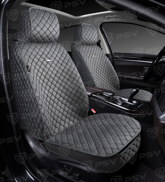 Накидки 5D PSV Velur 2 FRONT (Серый/Отстрочка Серая), на передние сиденья, велюр