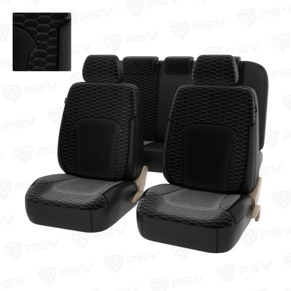 Чехлы PSV Hornet Next (Черный/отстрочка черная), велюр терморомб "Сота" + экокожа