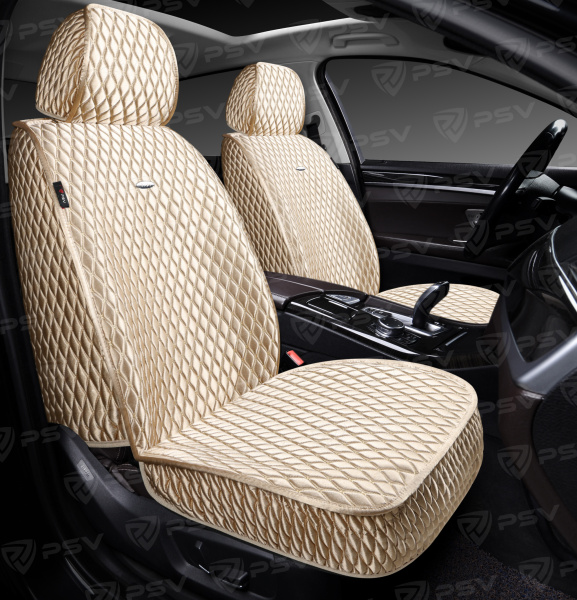 Накидки 5D PSV Xolodok 2 FRONT (Бежевый/Отстрочка Бежевая), на передние сиденья, холодок