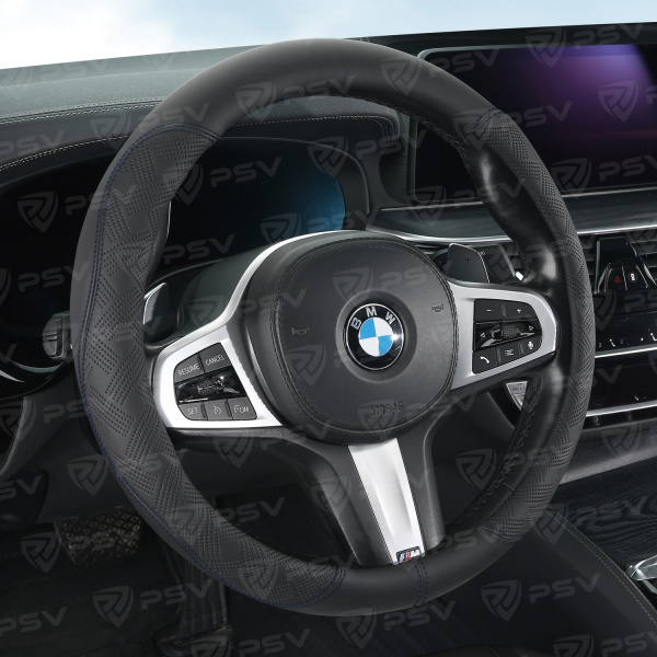 Оплетка на руль PSV BEVEL (Черный/Отстрочка синяя) M, экокожа