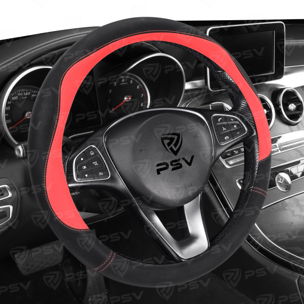 Оплетка на руль PSV KLANT (Черно-Красный) M, экокожа