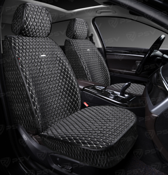 Накидки 5D PSV Xolodok 2 FRONT (Черный/Отстрочка белая), на передние сиденья, холодок