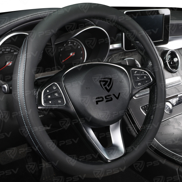 Оплетка на руль PSV TERMIT (Черный/Отстрочка синяя) M, экокожа