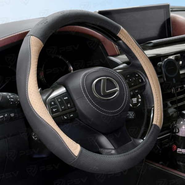 Оплетка на руль кожаная PSV MIX (Черно-серый/Кант серый) M, с перфорацией