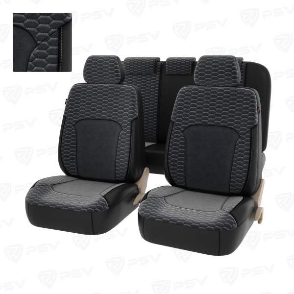 Чехлы PSV Hornet Next (Черный-Серый), велюр терморомб "Сота" + экокожа