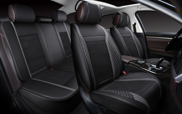 Накидки 3D PSV Expert (Черно-Серый), комплект на весь салон, экокожа + льняное плетение