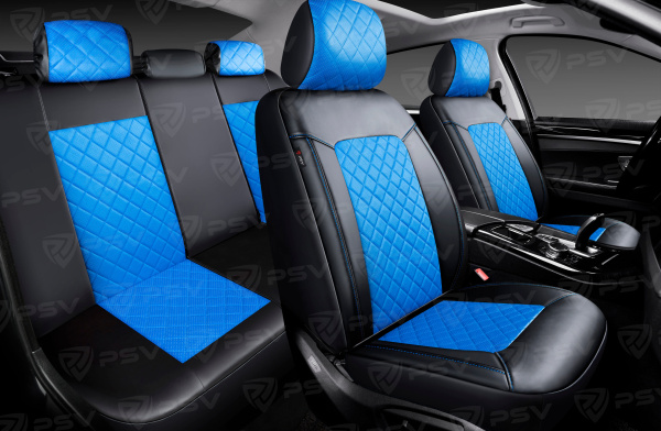 Чехлы PSV Elegant Next (Черный-Синий), ромб + экокожа (ХИТ ПРОДАЖ)