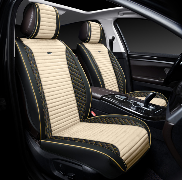 Накидки 3D PSV Mix 2 FRONT (Черно-Бежевый), на передние сиденья, экокожа + велюр