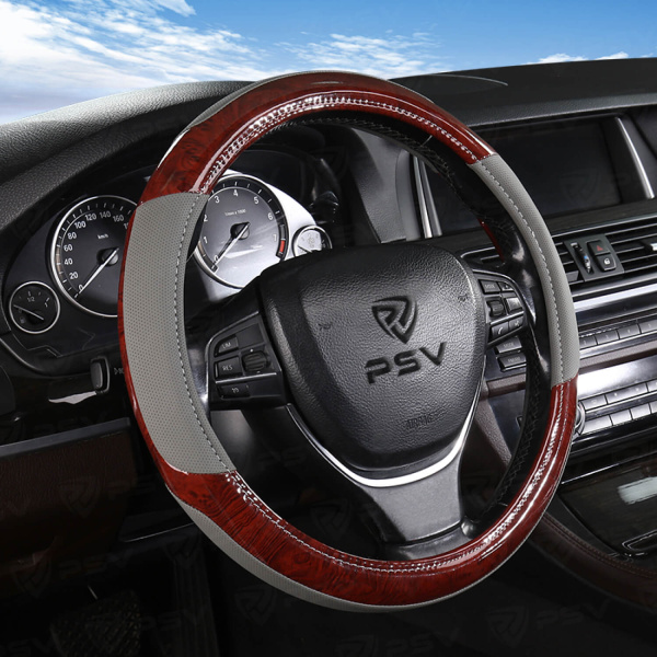 Оплетка на руль PSV WOOD (Серый) M, экокожа  (ХИТ ПРОДАЖ)