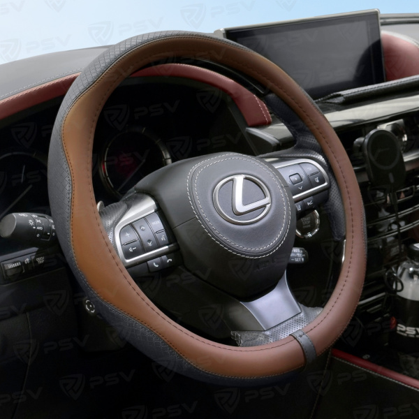 Оплетка на руль  PSV RUBBER Fiber (Черно-Коричневый) М, экокожа