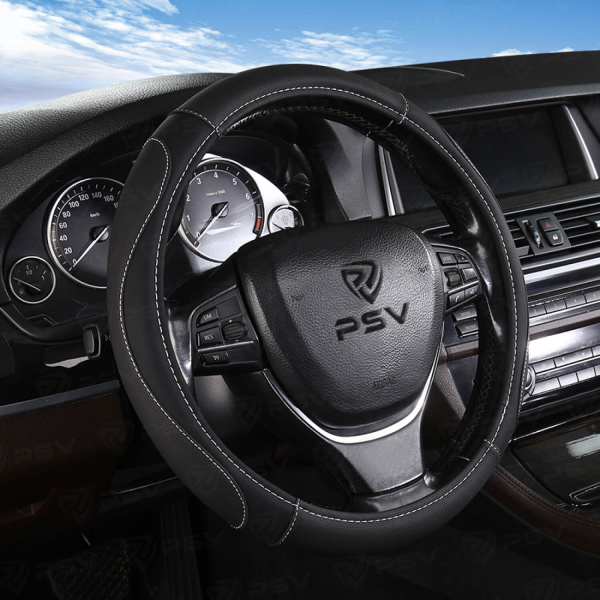 Оплетка на руль PSV LEADER (Черный/Отстрочка белая) M,экокожа