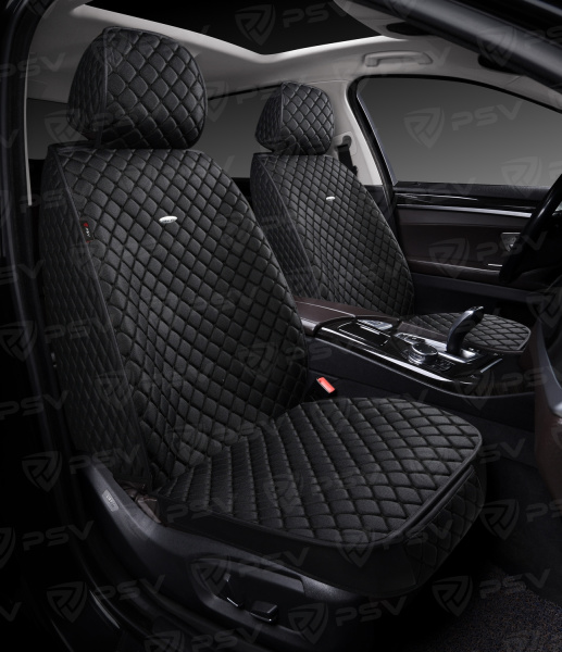 Накидки 5D PSV Len 2 FRONT (Черный/Отстрочка Черная), на передние сиденья, лен