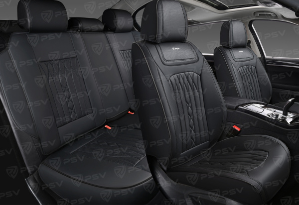 Накидки 5D PSV Exclusive (Черный/Отстрочка черная), комплект на весь салон