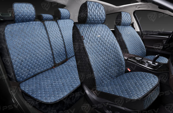Накидки 5D PSV Skin (Черно-Синий), комплект на весь салон, мокрая кожа