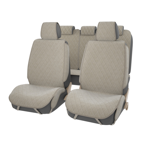 Накидки 2D GTL Effect (Бежевый/Отстрочка бежевая), комплект на весь салон, велюр