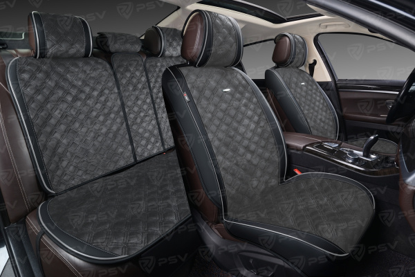 Накидки 2D PSV Soft (Черно-Серый), комплект на весь салон, экокожа + велюр
