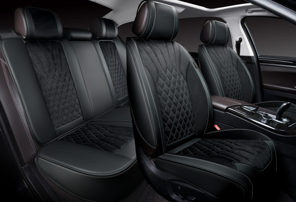 Накидки 3D PSV Galaxy (Черный/Отстрочка белая), комплект на весь салон, экокожа + велюр