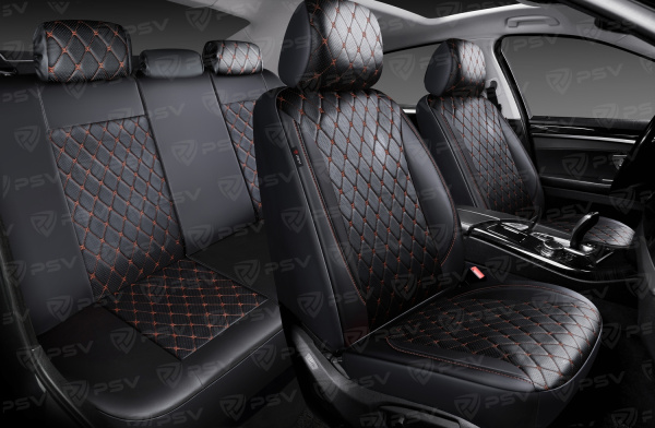 Чехлы PSV Graf Next (Черный/Ромб коричневый "Бабочка"/отстрочка коричневая), ромб + экокожа