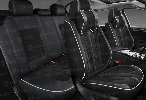 Накидки 5D PSV Grand (Черный/Отстрочка белая), комплект на весь салон