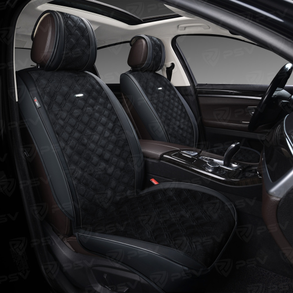 Накидки 2D PSV Soft 2 FRONT (Черный), на передние сиденья, экокожа + велюр