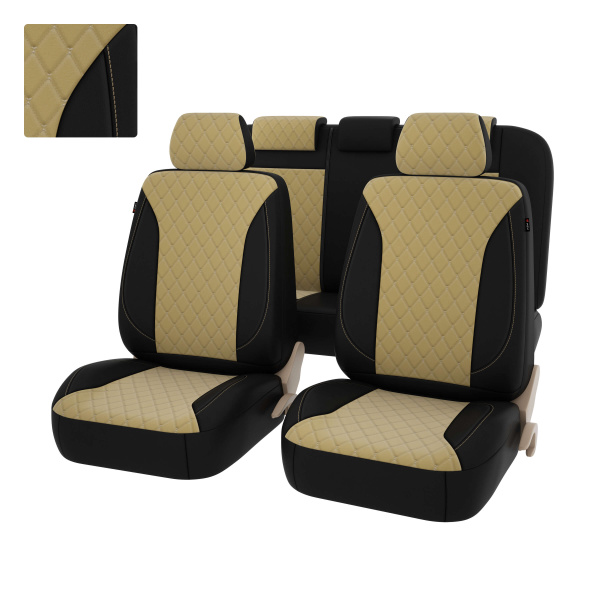 Чехлы PSV Graf Next  (Черный-Бежевый/Ромб бежевый "Бабочка"), велюр + экокожа