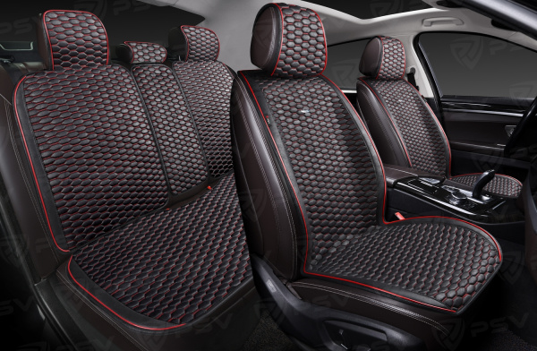 Накидки PSV Hornet PRO Skin (Черный/Кант Красный), комплект на весь салон, мокрая кожа