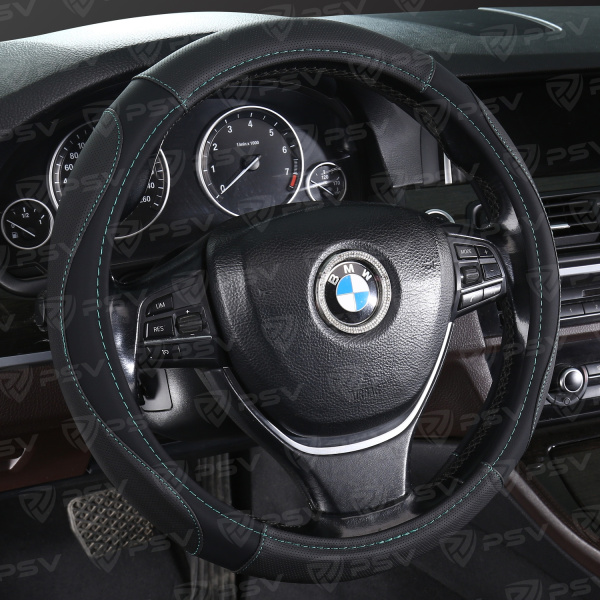Оплетка на руль PSV LEADER (Черный/Отстрочка т.зеленая) M,экокожа