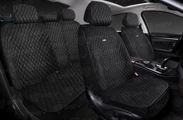 Накидки 5D PSV Velvet (Черный/Отстрочка Черная), комплект на весь салон, вельвет