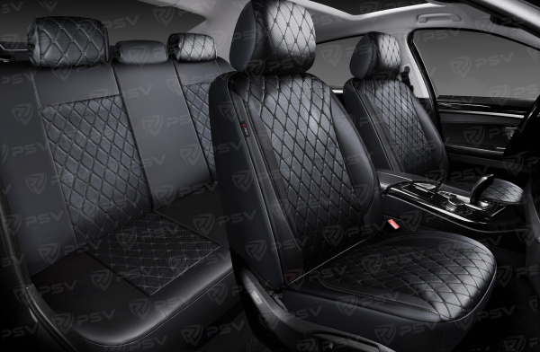 Чехлы PSV Graf Next (Черный/Ромб черный "Бабочка"/отстрочка черная), ромб + экокожа