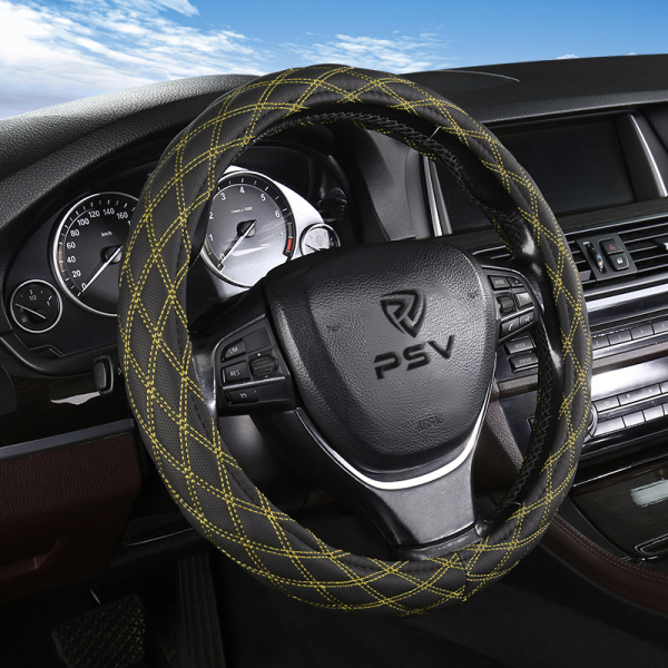 Оплетка на руль PSV RADIKAL (Черный/Отстрочка желтая) M, экокожа