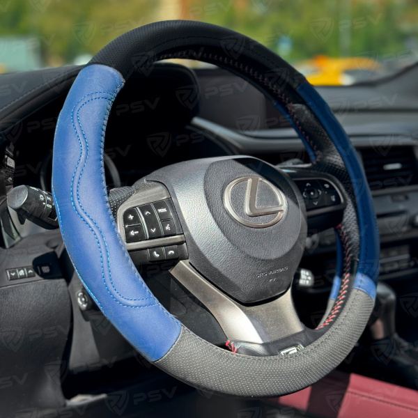 Оплетка на руль кожаная PSV GALANT (Черно-Синий) M, с перфорацией