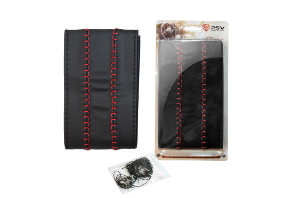 Оплетка на руль PSV со шнуровкой GLORY Fiber (Черный/Отстрочка красная) M экокожа