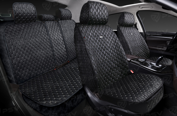Накидки 5D PSV Skin (Черный/Отстрочка Белая), комплект на весь салон, мокрая кожа