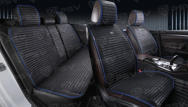 Накидки PSV Bliss PRO Skin (Черный/Кант Синий), комплект на весь салон, мокрая кожа