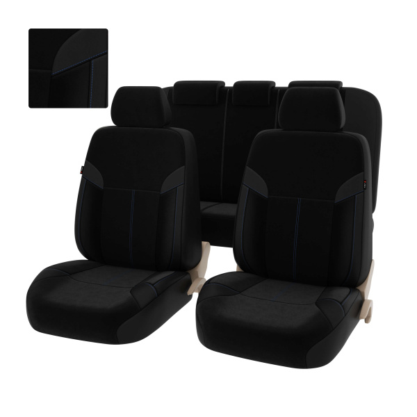 Чехлы PSV Amulet Next  (Черный/отстрочка синяя), экокожа + велюр