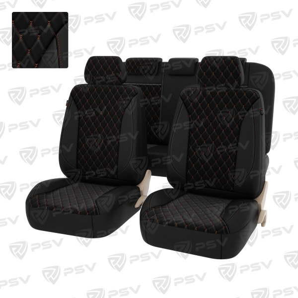 Чехлы PSV Graf Next  (Черный/Ромб коричневый "Бабочка"/отстрочка коричневая), велюр + экокожа