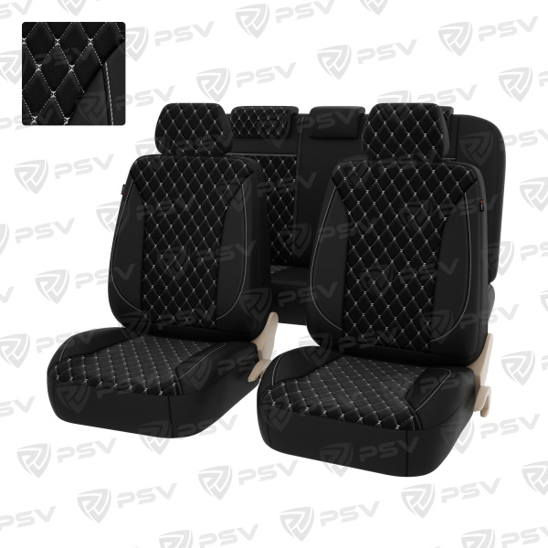 Чехлы PSV Graf Next  (Черный/Ромб белый "Бабочка"/отстрочка белая), велюр + экокожа