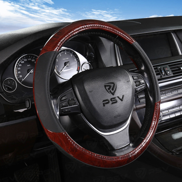 Оплетка на руль PSV WOOD (Черный) M, экокожа  (ХИТ ПРОДАЖ)