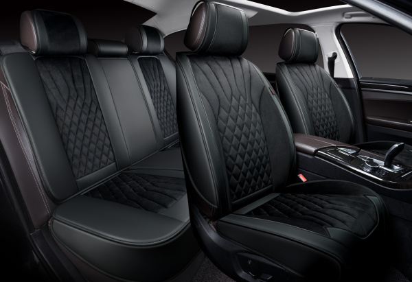 Накидки 3D PSV Galaxy (Черный/Отстрочка черная), комплект на весь салон, экокожа + велюр