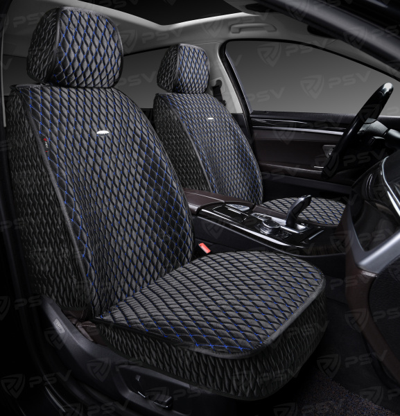 Накидки 5D PSV Xolodok 2 FRONT (Черный/Отстрочка синяя), на передние сиденья, холодок