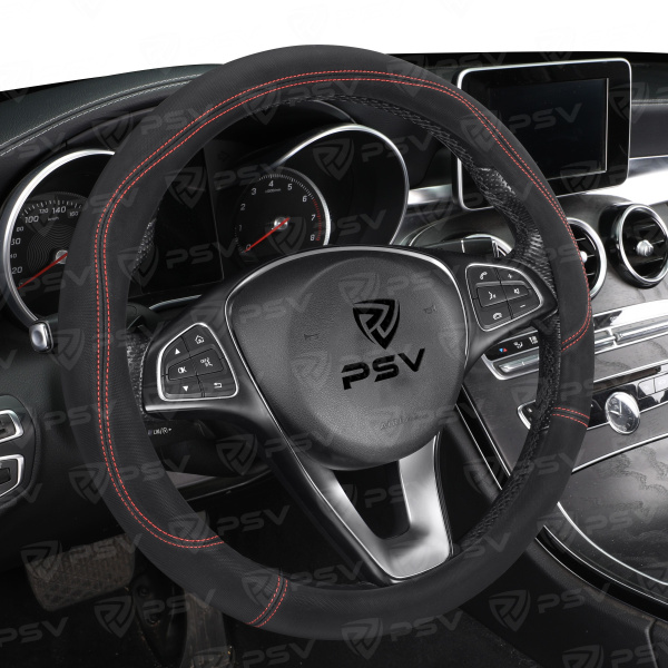Оплетка на руль PSV KLANT (Черный/Отстрочка красная) M, экокожа