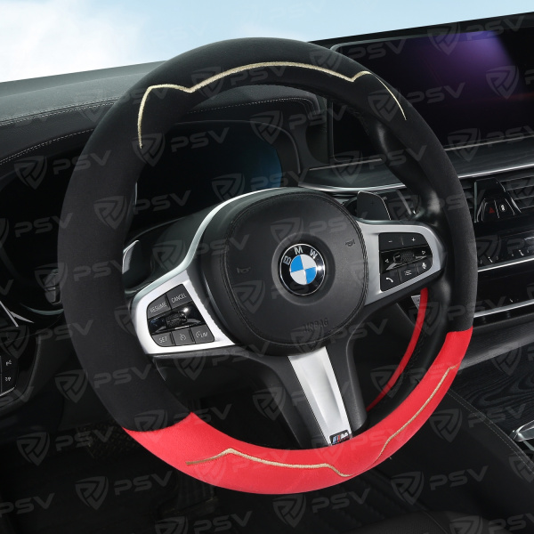 Оплетка на руль PSV KISA (Черно-красный) M, вельвет