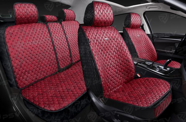 Накидки 5D PSV Skin (Черно-Красный), комплект на весь салон, мокрая кожа