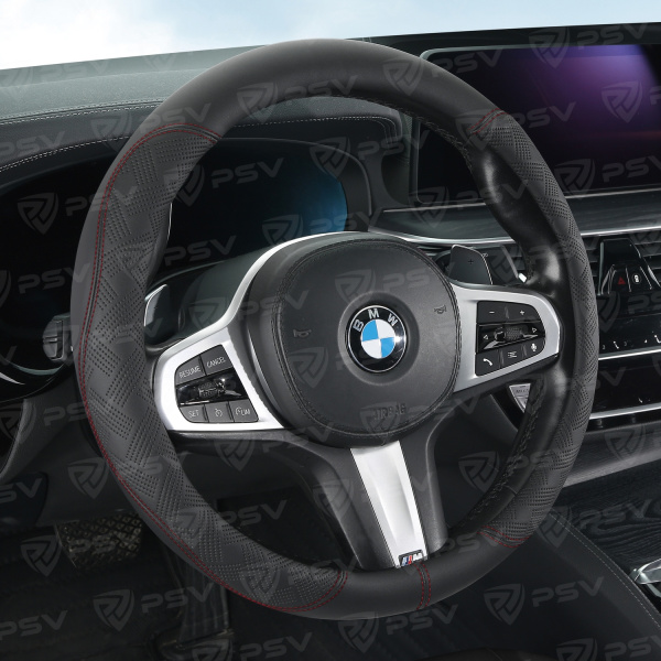 Оплетка на руль PSV BEVEL (Черный/Отстрочка красная) M, экокожа
