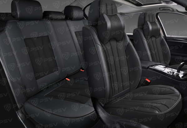 Накидки 5D PSV Wonder (Черный/Отстрочка черная), комплект на весь салон