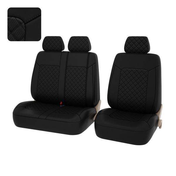 Чехлы PSV Elegant Next TRANSIT (Черный/Ромб черный/отстрочка черная), ромб + экокожа