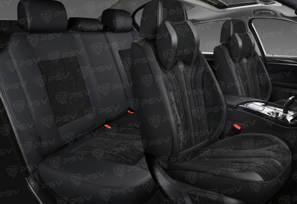 Накидки 5D PSV Grand (Черный/Отстрочка черная), комплект на весь салон