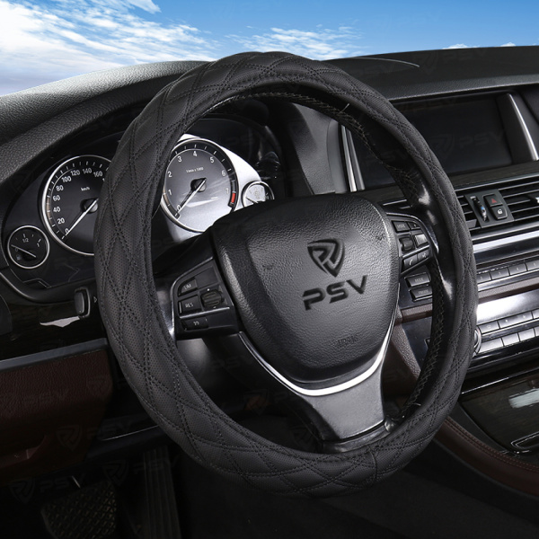 Оплетка на руль PSV RADIKAL (Черный/Отстрочка черная) XL, экокожа