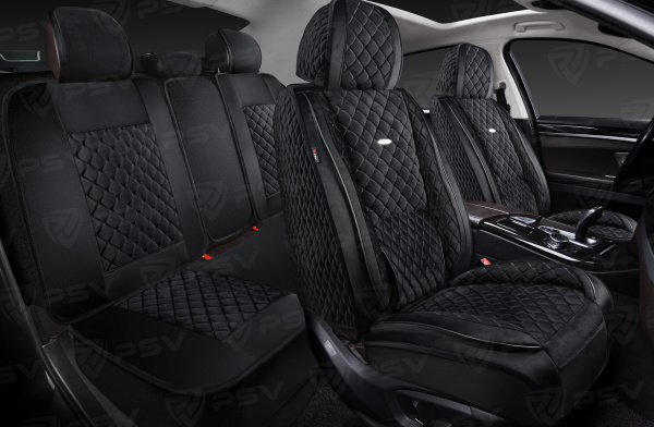 Накидки 5D PSV Favorit Velur (Черный/Отстрочка Черная), комплект на весь салон, велюр
